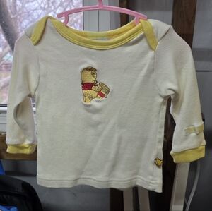 Disney Cream Long-Sleeve Tee with Yellow Trim and Pooh Embroidery